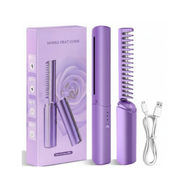 (Imported) 2 In 1 Wireless Hair Comb Portable Mini Usb Rechargeable Hair Straightener Fast Heating Hair Straightening Styling Tool Hover Image